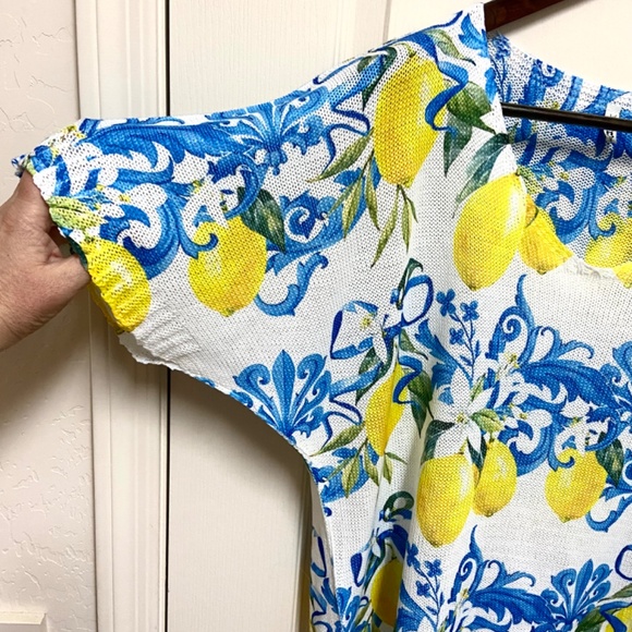 Plus Size Lemon Print Italian Knit Boho Top 2X/3X Resort Summer Blouse - Picture 5 of 16